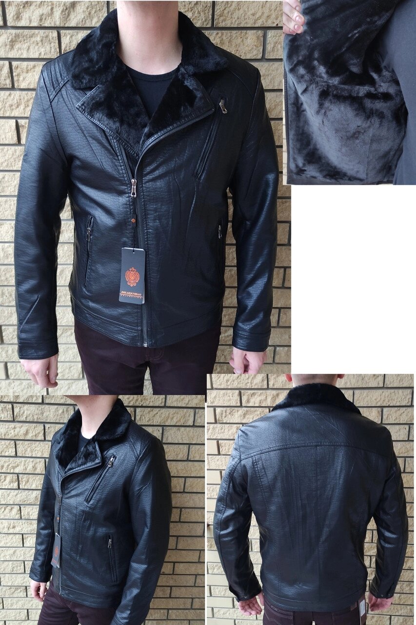 Дублянка, косуха, куртка чоловіча зимова чорна з екошкіри на хутрі, є великі розміри DIKAI від компанії ГАРДЕРОБ - фото 1