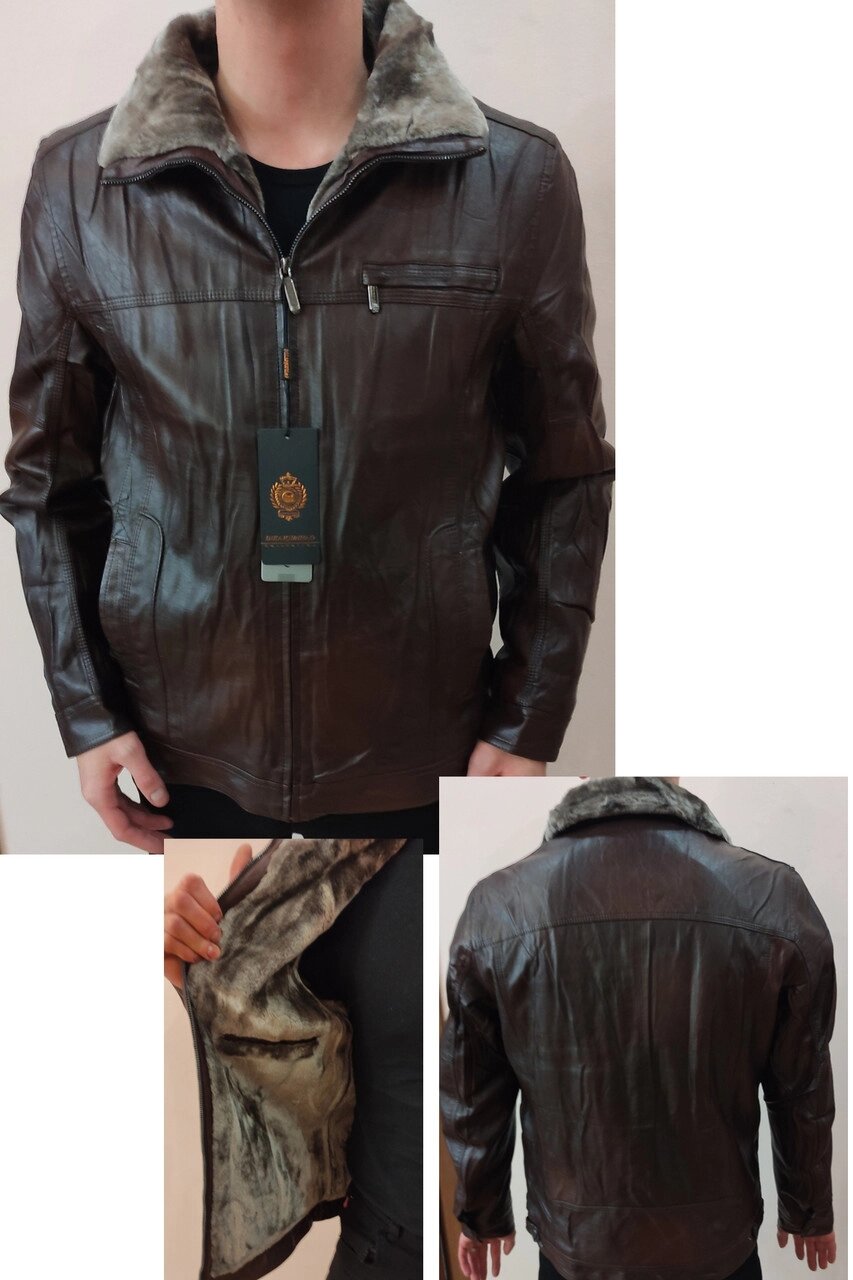 Дублянка, куртка чоловіча зимова коричнева з екошкіри на хутрі, є великі розміри DIKAI від компанії ГАРДЕРОБ - фото 1