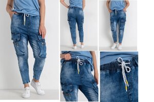 Джогери, джинси з поясом на гумці, з накладними кишенями карго демісезонні, стрейчеві жіночі FANGSIDA