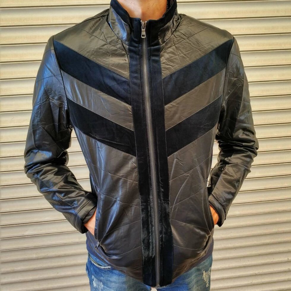 Куртка чоловіча демісезонна стильна "під шкіру", є великі розміри VIVO, Туреччина від компанії ГАРДЕРОБ - фото 1