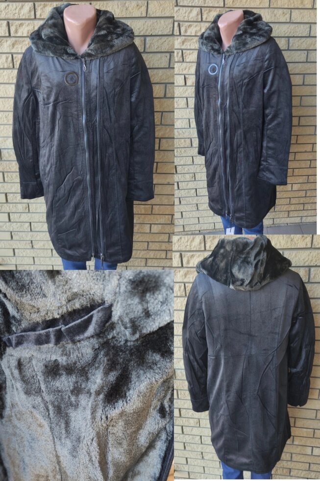Пальто на хутрі з капюшоном, дублянка жіноча штучна великих розмірів RM від компанії ГАРДЕРОБ - фото 1