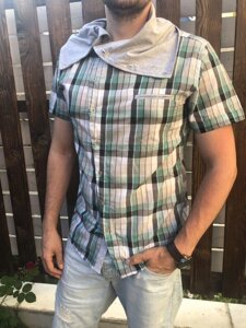 Сорочка чоловіча літня коттонова брендова, комір-хомут високої якості SCORE, Туреччина