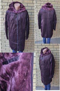 Пальто на хутрі з капюшоном, дублянка жіноча штучна великих розмірів RM