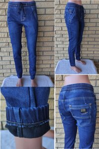 Джогери, джинси з поясом на гумці зимові утеплені, на флісі, стрейчеві унісекс BAGRBO