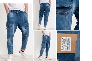 Джогери, джинси з поясом на гумці, з накладними кишенями карго демісезонні, стрейчеві унісекс FANGSIDA