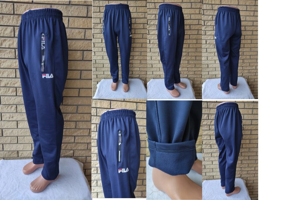 Спортивні штани утеплені на флісі трикотажні великих розмірів із широкою штаниною на високий зріст FILA від компанії ГАРДЕРОБ - фото 1