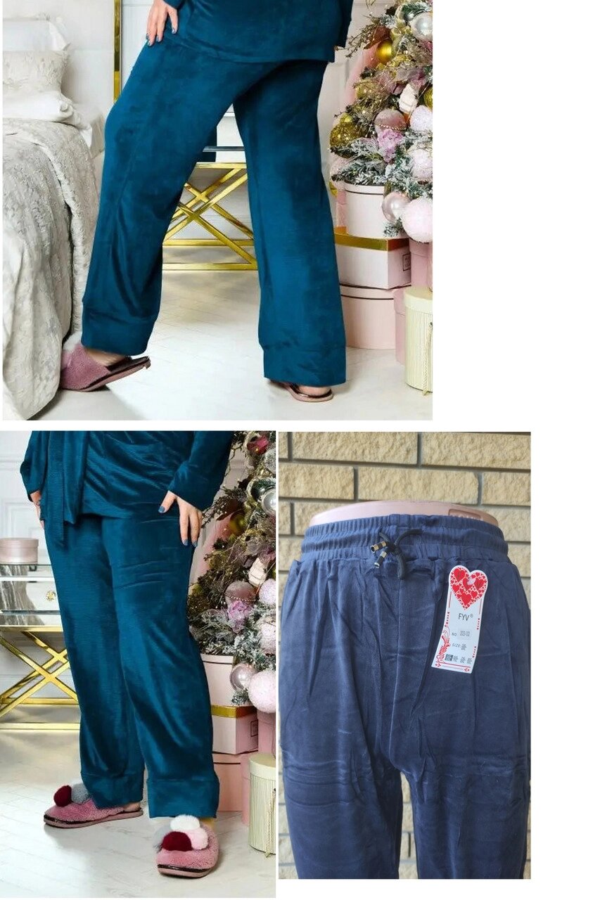 Спортивні велюрові штани жіночі високої якості великих і дуже великих розмірів FYV від компанії ГАРДЕРОБ - фото 1