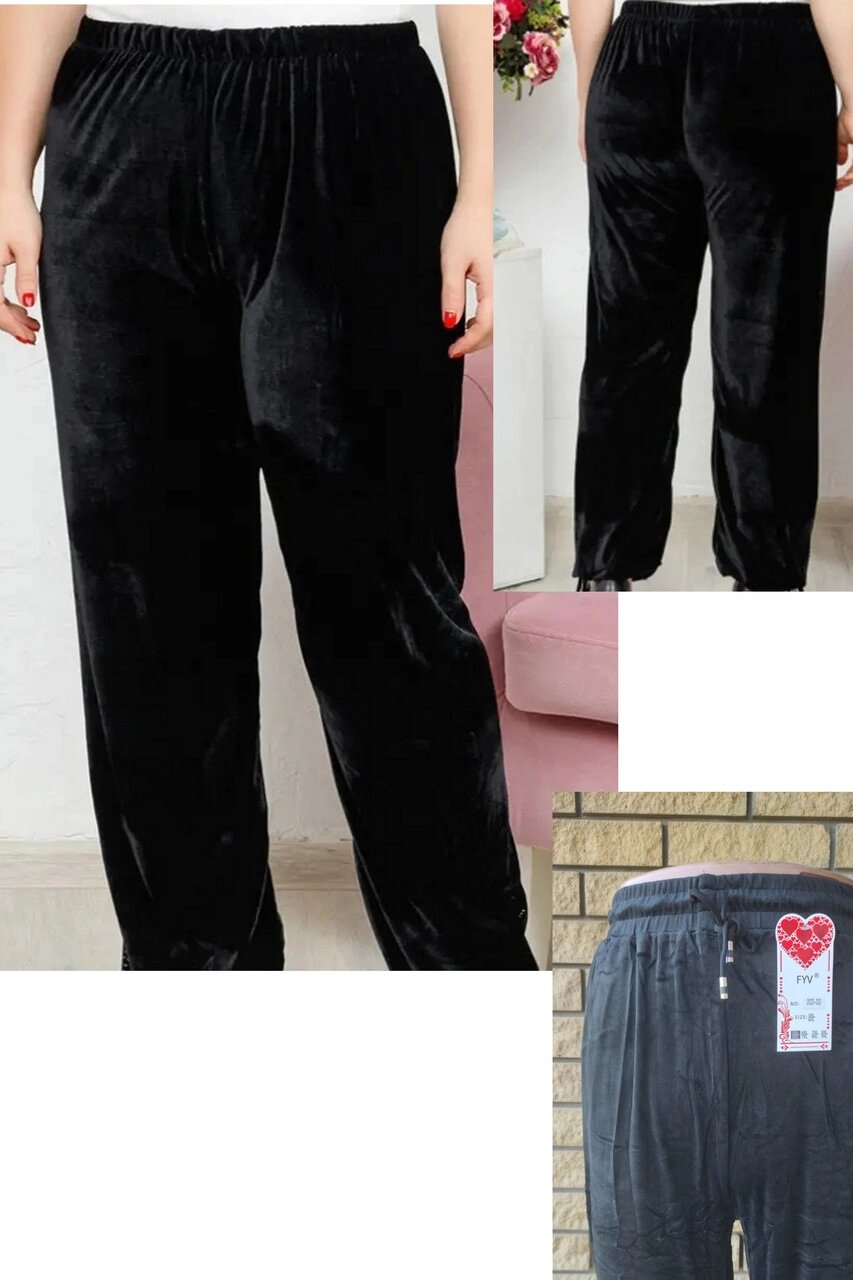 Велюрові спортивні штани жіночі високої якості великих і дуже великих розмірів FYV від компанії ГАРДЕРОБ - фото 1