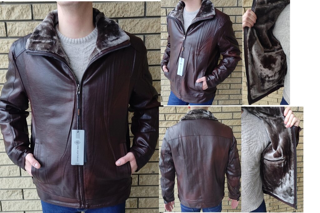 Зимова дублянка, куртка чоловіча коричнева з екошкіри на хутрі, є великі розміри DIKAI від компанії ГАРДЕРОБ - фото 1