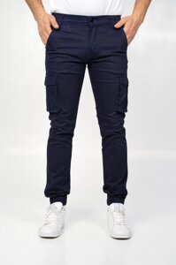 Чоловічі штани карго на гумці Ls. Luvans джогери з накладними кишенями сині