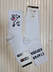 Шкарпетки високі підліткові з малюнком і написом Flex білі
