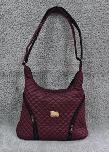 Стильна стьобана жіноча сумка плащівка бордо