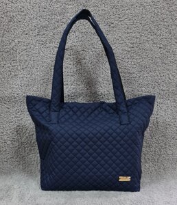 Стильна стьобана сумка жіноча плащівка темно-синя