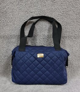 Стильна стьобана жіноча сумка плащівка темно-синя