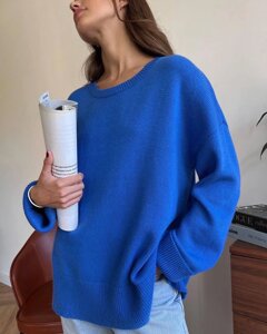 Жіночий светр oversize, кофта в'язана, светр однотонний вільного крою синій