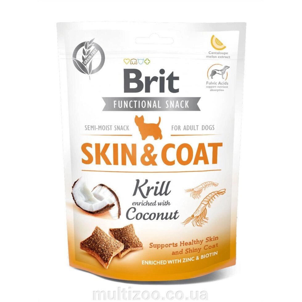 Функціональні ласощі Brit Care Skin & Coat криль з кокосом д / собак, 150 г від компанії Multizoo - зоотовари для тварин - фото 1