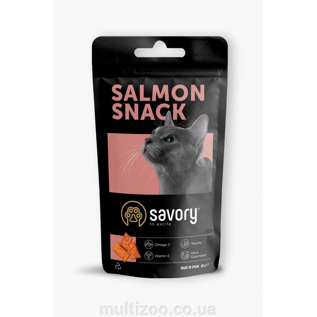 Хрумкі ласощі Savory Snack Подушечки для вибагливих котів, з лососем, 60 г від компанії Multizoo - зоотовари для тварин - фото 1