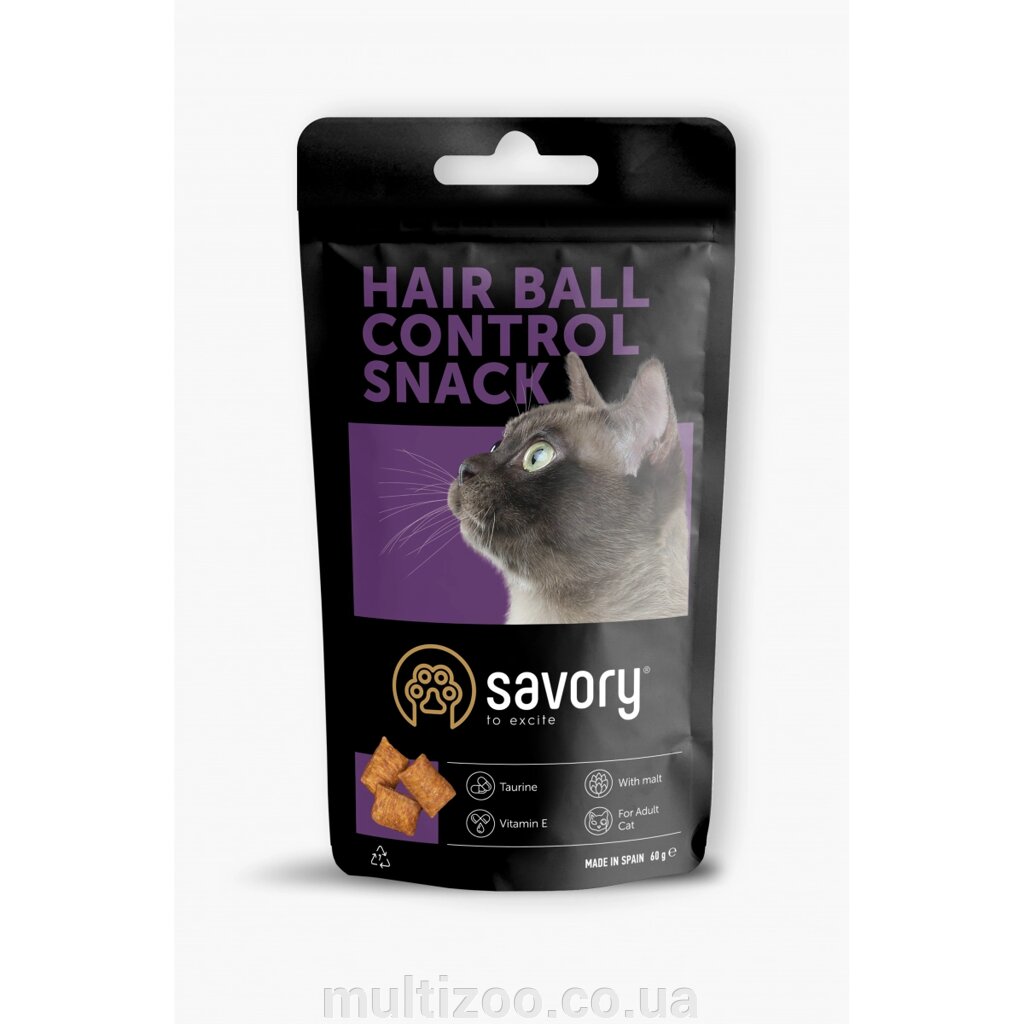 Хрумкі ласощі Savory Snack Подушечки для заохочення котів, контроль шерстяних кульок, 60 г від компанії Multizoo - зоотовари для тварин - фото 1