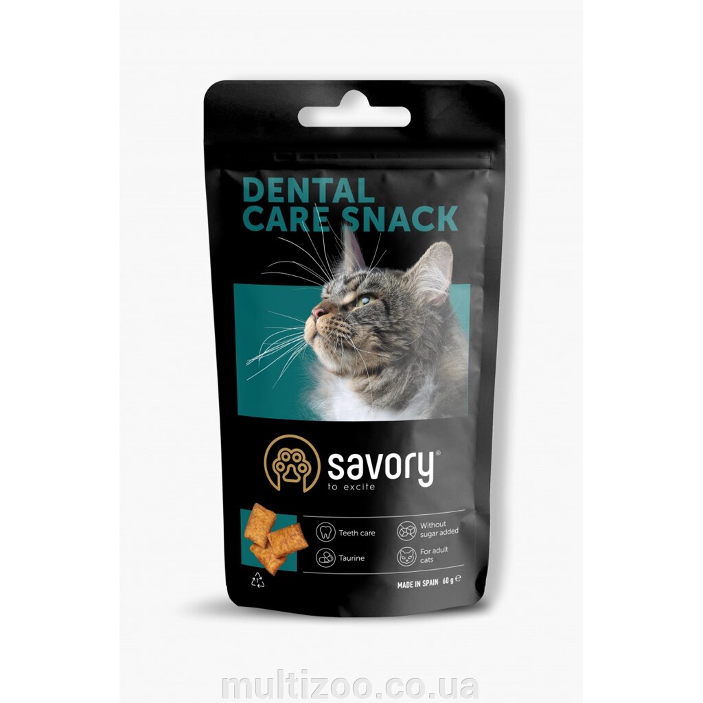Хрумкі ласощі Savory Snack Подушечки для заохочення котів, здоров’я зубів, 60 г від компанії Multizoo - зоотовари для тварин - фото 1