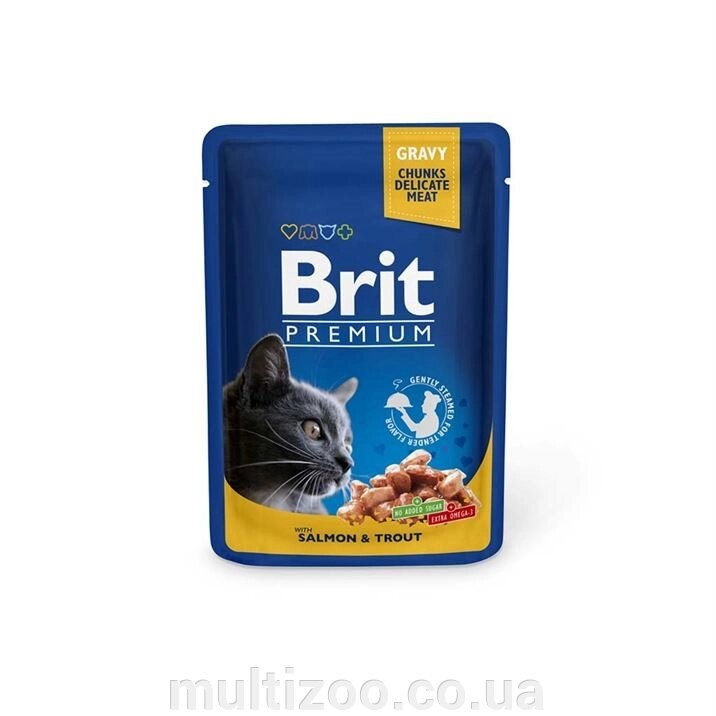 Консерва д/котов Brit Premium Cat pouch 100 g лосось и форель від компанії Multizoo - зоотовари для тварин - фото 1