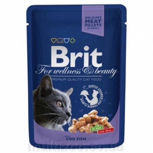 Консерва д/котов Brit Premium Cat pouch 100 g треска від компанії Multizoo - зоотовари для тварин - фото 1