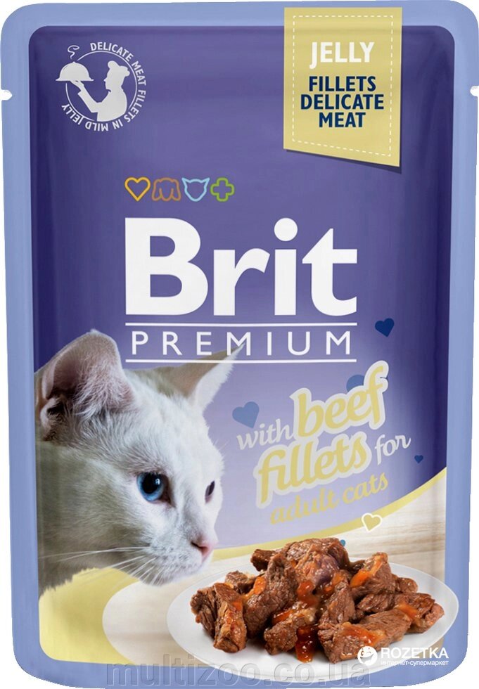 Консерва д/котов Brit Premium Cat pouch 85 g филе говядины в желе від компанії Multizoo - зоотовари для тварин - фото 1