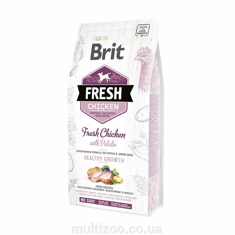 Сухий корм Brit Fresh для цуценят та молодих собак всіх порід, з куркою та картоплею, 12 кг від компанії Multizoo - зоотовари для тварин - фото 1