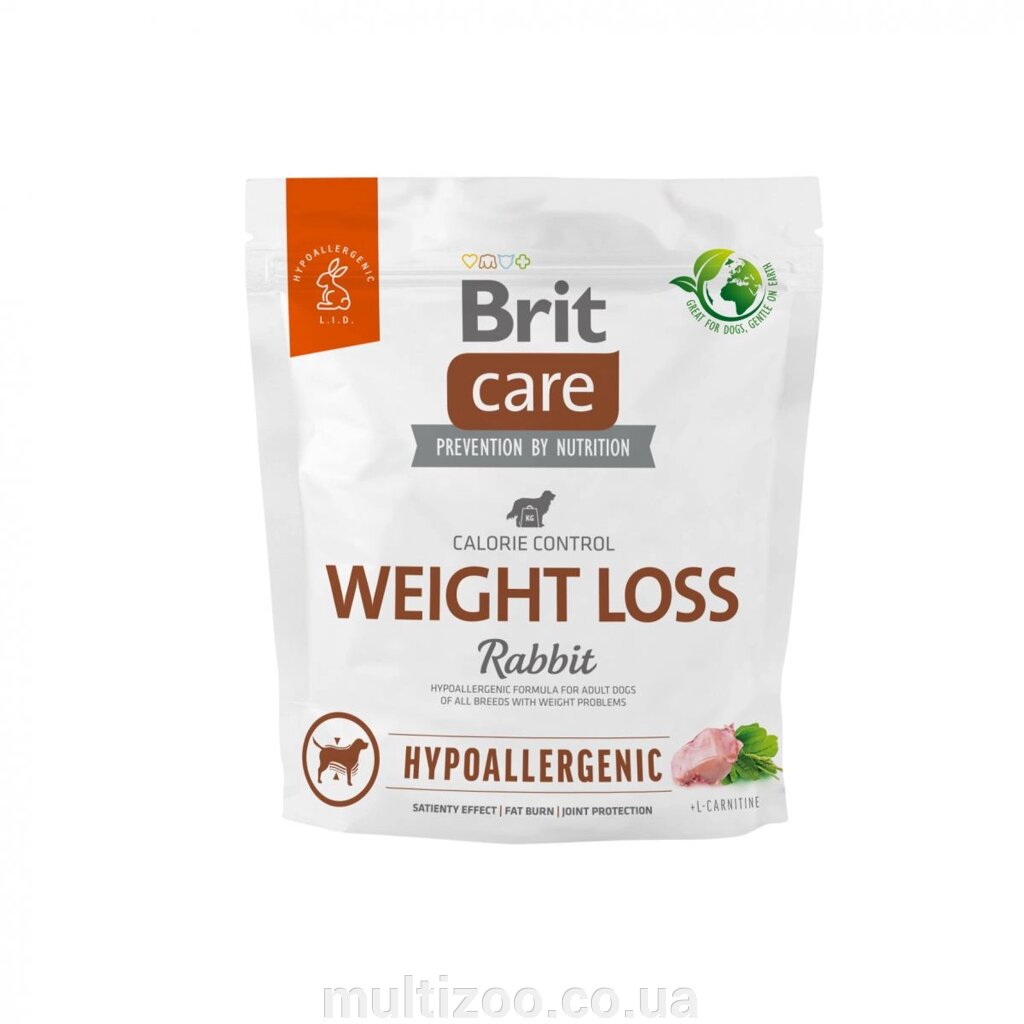 Корм для собак із зайвою вагою Brit Care Dog Hypoallergenic Weight Loss гіпоалергенний з кроликом, 1 кг від компанії Multizoo - зоотовари для тварин - фото 1