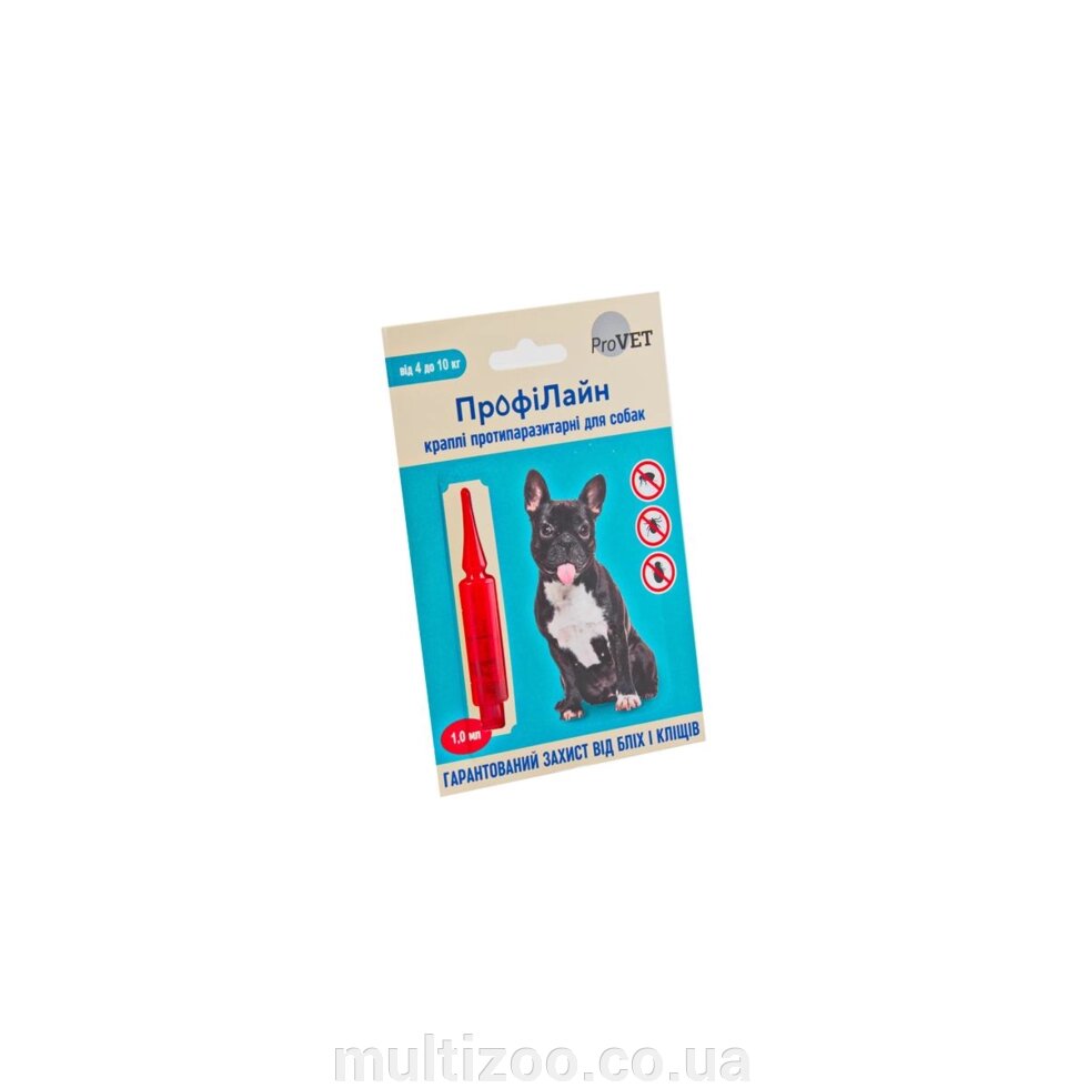 Краплі на холку "Профілайн" 4кг-10кг (1 піпетка * 1,0мл) для собак (інсектоакарицид) від компанії Multizoo - зоотовари для тварин - фото 1