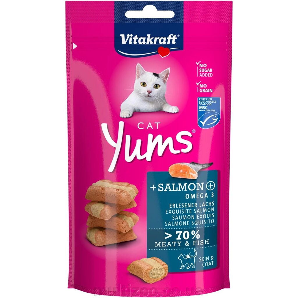 Ласощі для котів Vitakraft Yums 40 г (лосось і Омега-3) від компанії Multizoo - зоотовари для тварин - фото 1