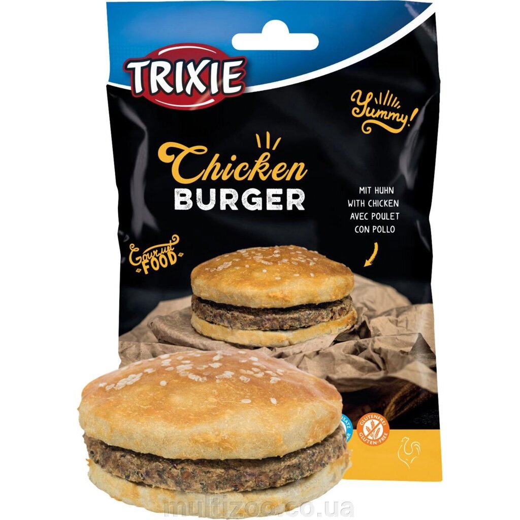 Ласощі для собак Trixie "Chicken Burger" Бургер з куркою та сиром'ятною шкірою, 9 см, 140 г від компанії Multizoo - зоотовари для тварин - фото 1