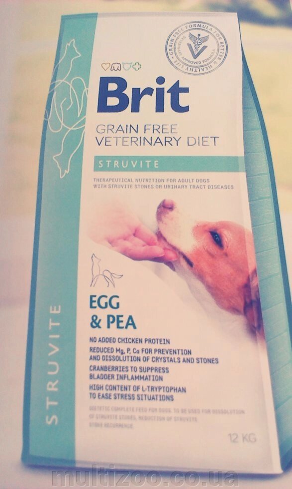 Brit GF VetDiets Dog Struvite 12 kg при мочекаменной болезни с яйцом, индейкой, горохом и гречкой від компанії Multizoo - зоотовари для тварин - фото 1