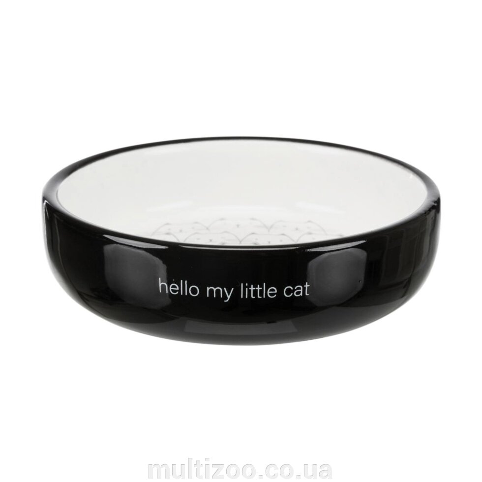 Миска керамічна для кішок коротконосі порід, 0.3 л / ø 15 см, чорна / біла від компанії Multizoo - зоотовари для тварин - фото 1