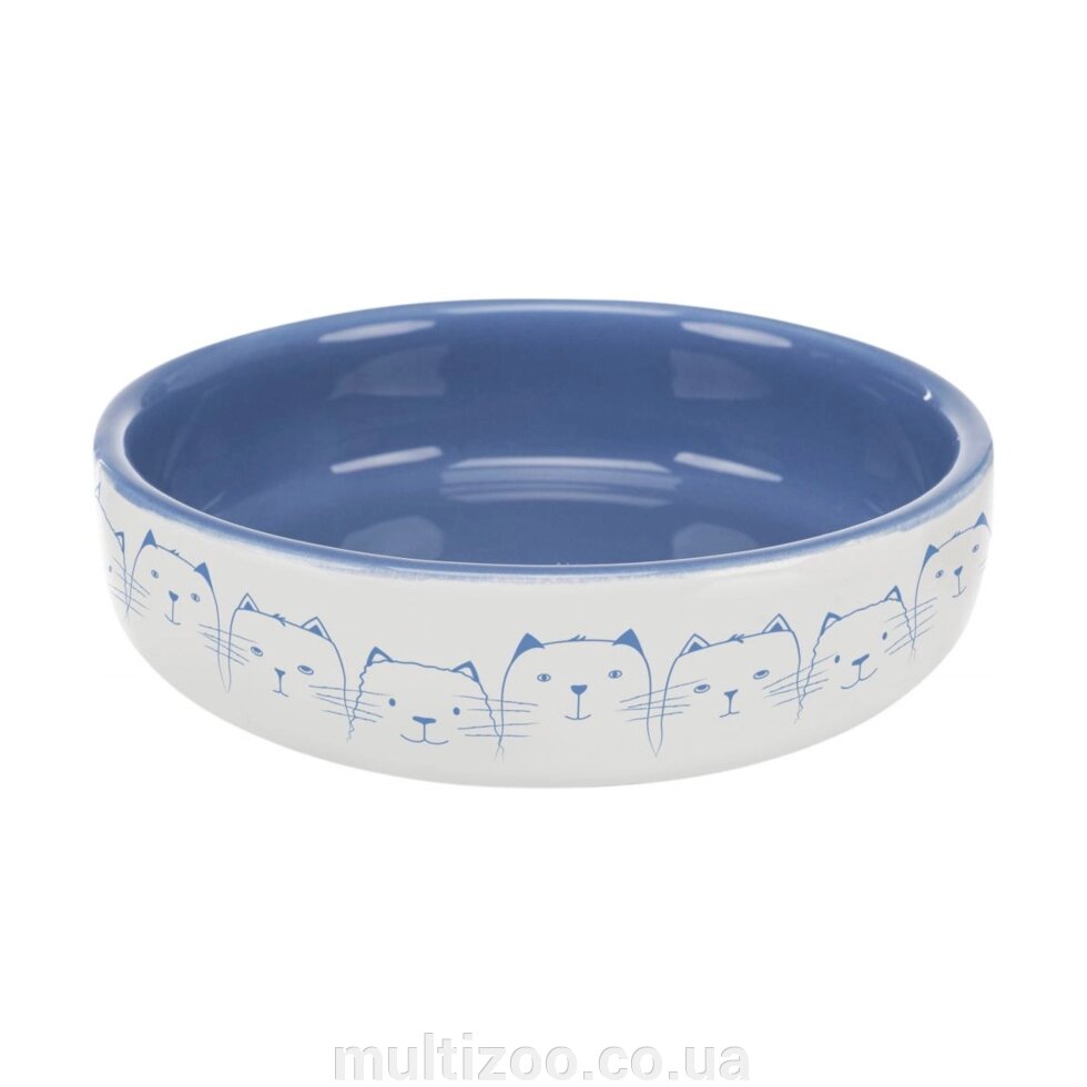 Миска керамічна для кішок коротконосі порід, 0.3 л / ø 15 см, світло-синя / біла від компанії Multizoo - зоотовари для тварин - фото 1