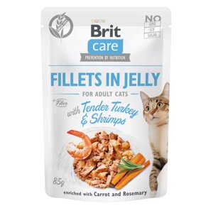 Вологий корм для котів Brit Care Cat pouch ніжна індички з креветками в желе 85 г