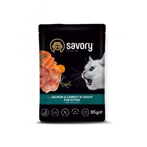 Вологий корм Savory для кошенят, лосось із морквою у соусі, пауч, 85 г