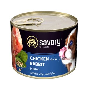 Вологий корм для цуценят Savory з кроликом і куркою, 200 г