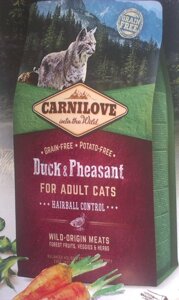 Корм д / котів Carnilove Cat Hairball Controll 6 kg качка, фазан (д / виведення вовняних грудочок)