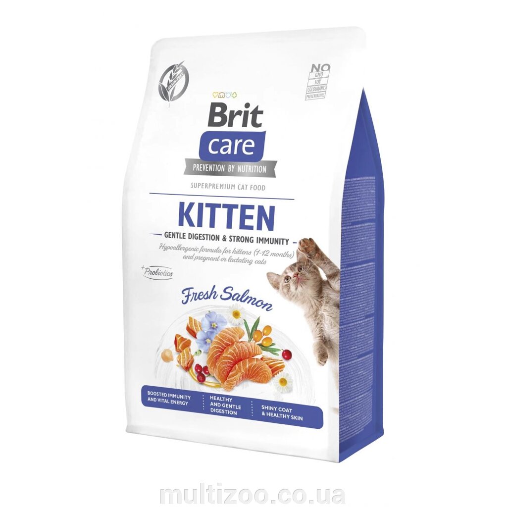 Сухий корм Brit Care Cat by Nutrition Kitten Gentle Digestion Strong Immunity для кошенят, з лососем, 400 г від компанії Multizoo - зоотовари для тварин - фото 1