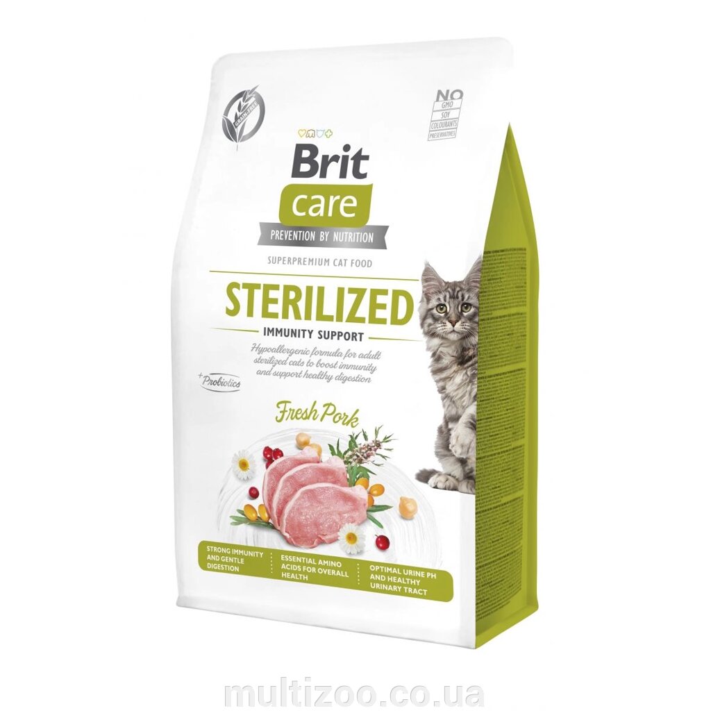 Сухий корм Brit Care Cat by Nutrition Sterilized Immunity Support для стерилізованих котів, зі свининою, 400 г від компанії Multizoo - зоотовари для тварин - фото 1