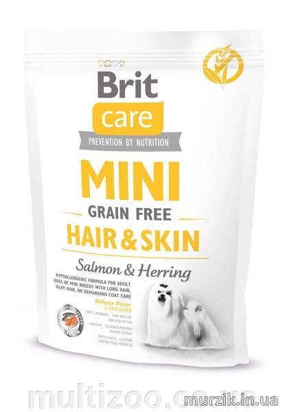 Сухий корм Brit Care GF Mini Hair & Skin 0,4 kg (д / собак малих порід) здорова шкіра і шерсть від компанії Multizoo - зоотовари для тварин - фото 1