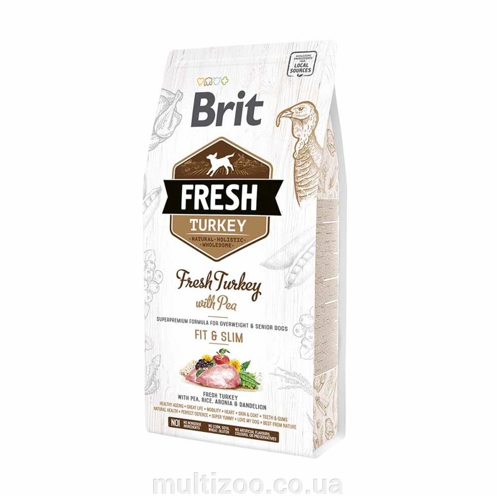 Сухий корм Brit Fresh для дорослих собак, із зайвою вагою, похилого віку, з індичкою та горохом, 12 кг від компанії Multizoo - зоотовари для тварин - фото 1