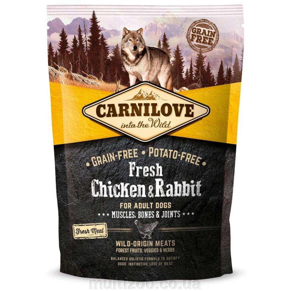 Сухий корм для дорослих собак всіх порід Carnilove Fresh Chicken & Rabbit 1,5 кг (курка та кролик) від компанії Multizoo - зоотовари для тварин - фото 1