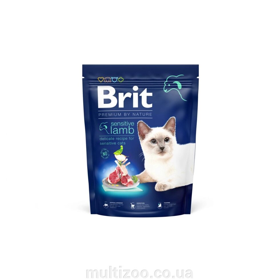 Сухий корм для котів із чутливим травленням Brit Premium by Nature Cat Sensitive з ягням 300 г від компанії Multizoo - зоотовари для тварин - фото 1