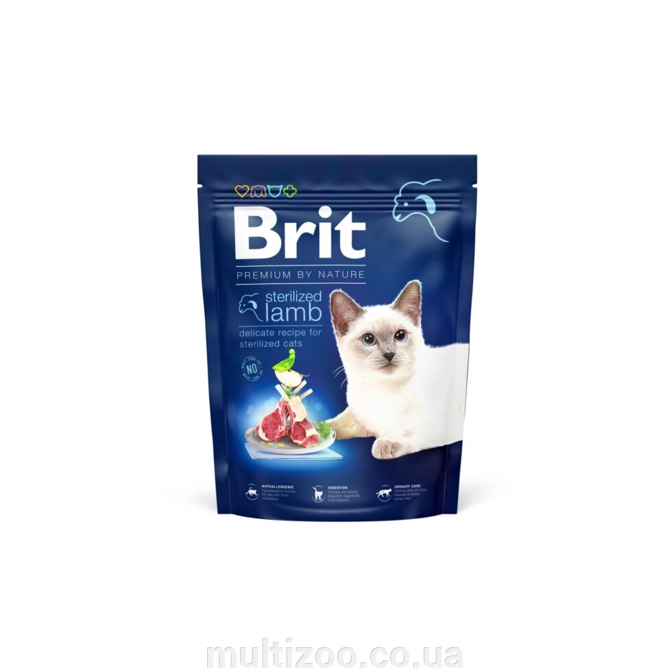 Сухий корм для стерилізованих котів Brit Premium by Nature Cat Sterilized Lamb з ягням 300 г від компанії Multizoo - зоотовари для тварин - фото 1
