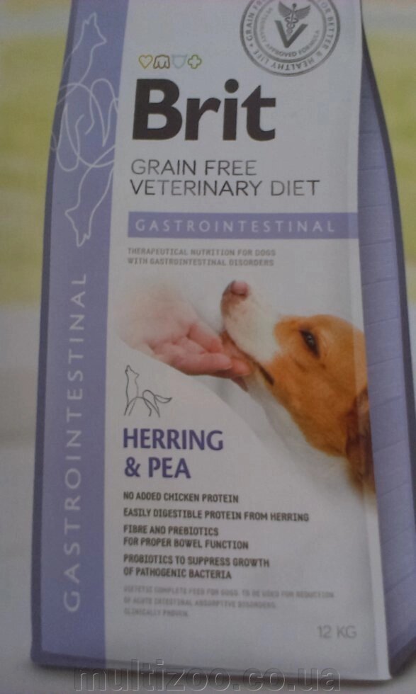 Brit GF VetDiets Dog Gastrointestinal 12 kg при нарушениях пищеварения  с селедкой, лососем, горохом від компанії Multizoo - зоотовари для тварин - фото 1