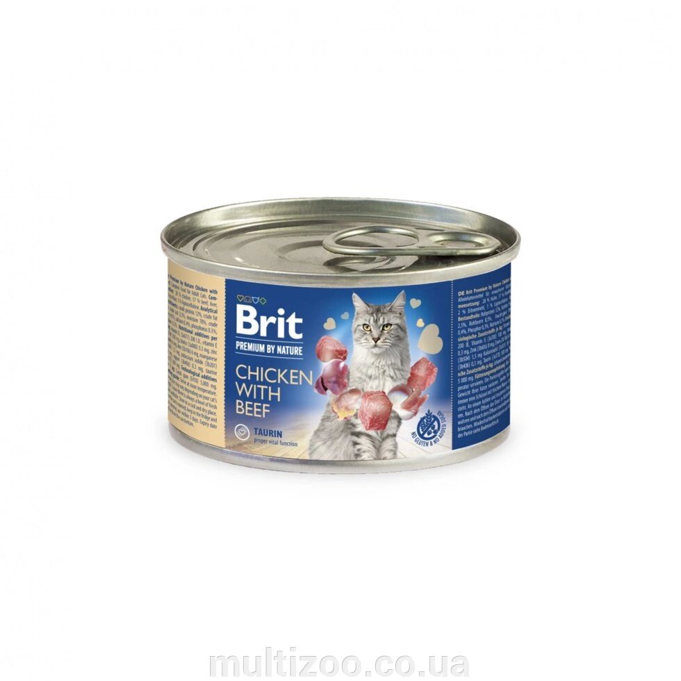 Волога корм Brit Premium by Nature Chicken with Beef 200 г (паштет з Курков та яловичина) від компанії Multizoo - зоотовари для тварин - фото 1