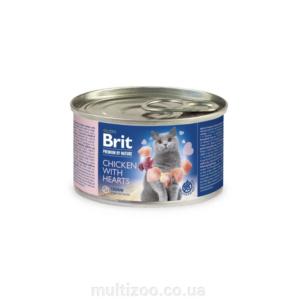 Волога корм Brit Premium by Nature Chicken with Hearts 200 г (паштет з Курков та серцем) від компанії Multizoo - зоотовари для тварин - фото 1