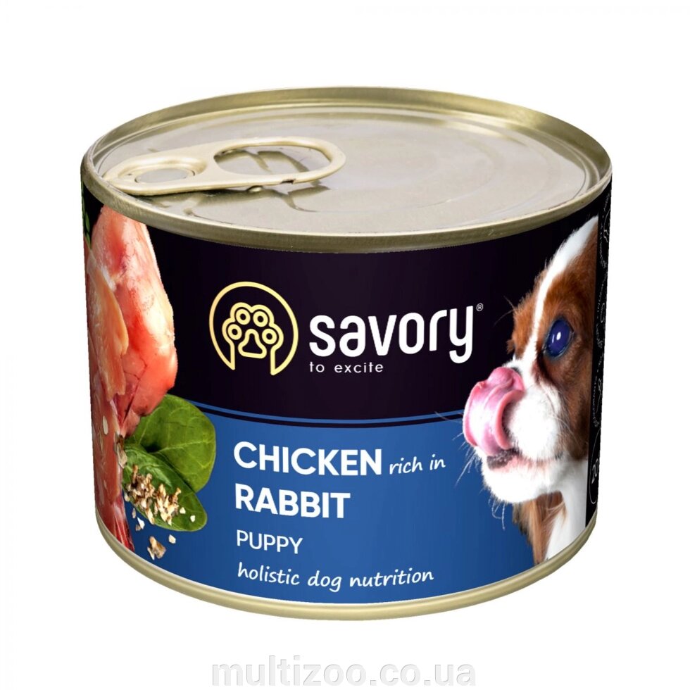 Влажный корм для щенков Savory с кроликом и курицей, 200 г від компанії Multizoo - зоотовари для тварин - фото 1