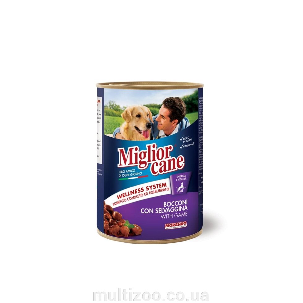 Вологий корм для собак Migliorcane зі шматочками дичини, 405 г від компанії Multizoo - зоотовари для тварин - фото 1